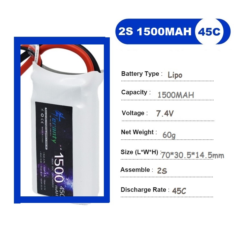 2PCS 7.4V Lipo 2S Battery 1500 - Drone Rc Race recension och pris
